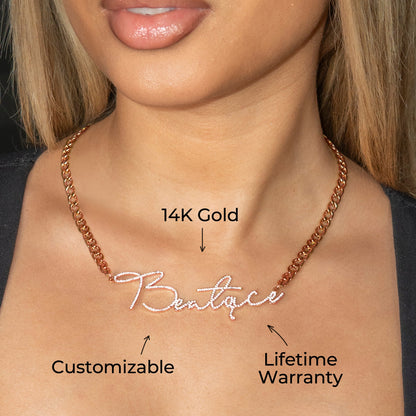 Women Jewelry - Rose Gold Iced Out VVS Name Necklace | Style # N39