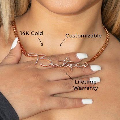 Women Jewelry - Rose Gold Iced Out VVS Name Necklace | Style # N39