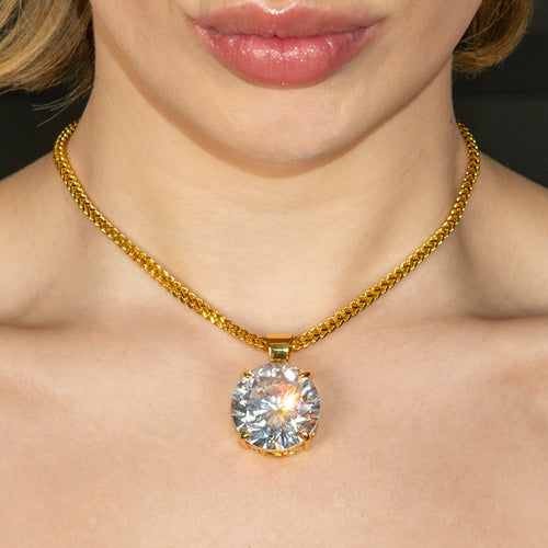 Womens Jewelry - Gold Iced Out VVS Solitaire Necklace | Appx. 38 Grams