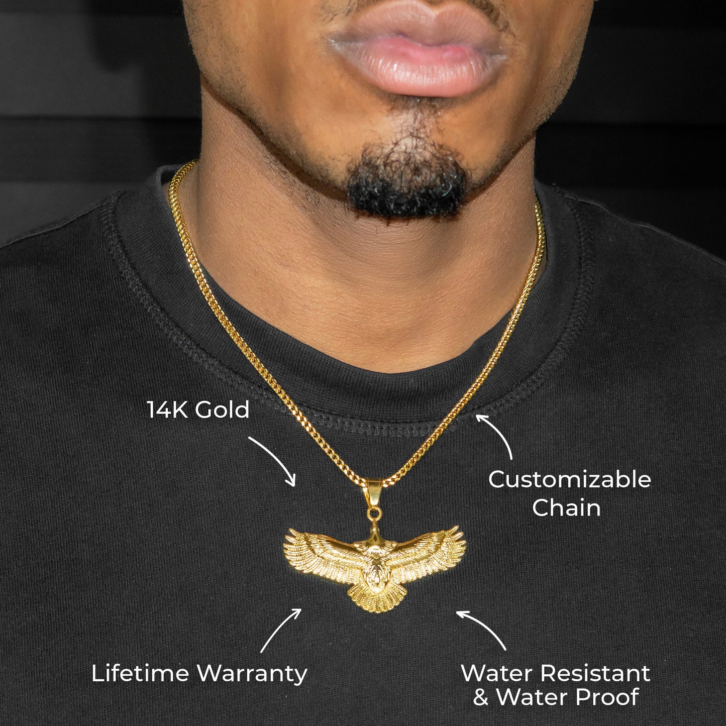 Mens Jewelry - 14K Gold Eagle Necklace | Appx. 17 Grams