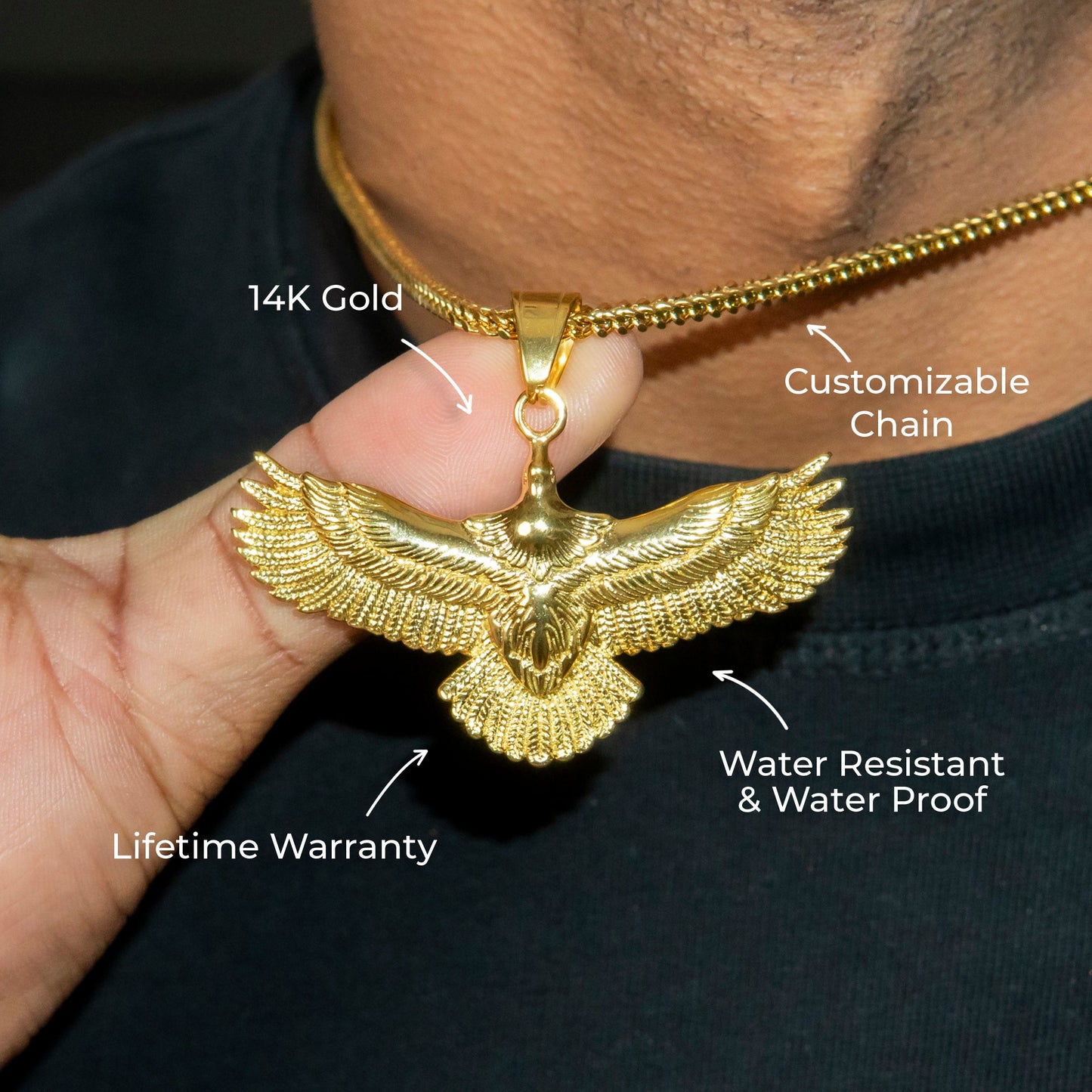 Mens Jewelry - 14K Gold Eagle Necklace | Appx. 17 Grams