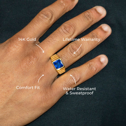 Mens Jewelry - Sapphire Gold Pinky Ring | 8 Grams