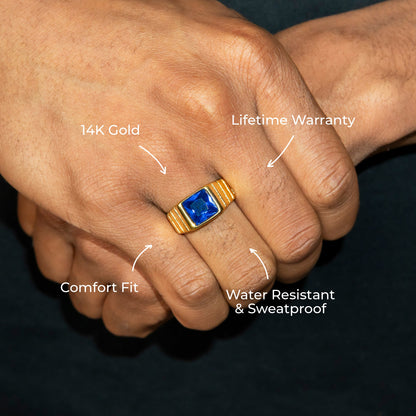Mens Jewelry - Sapphire Gold Pinky Ring | 8 Grams