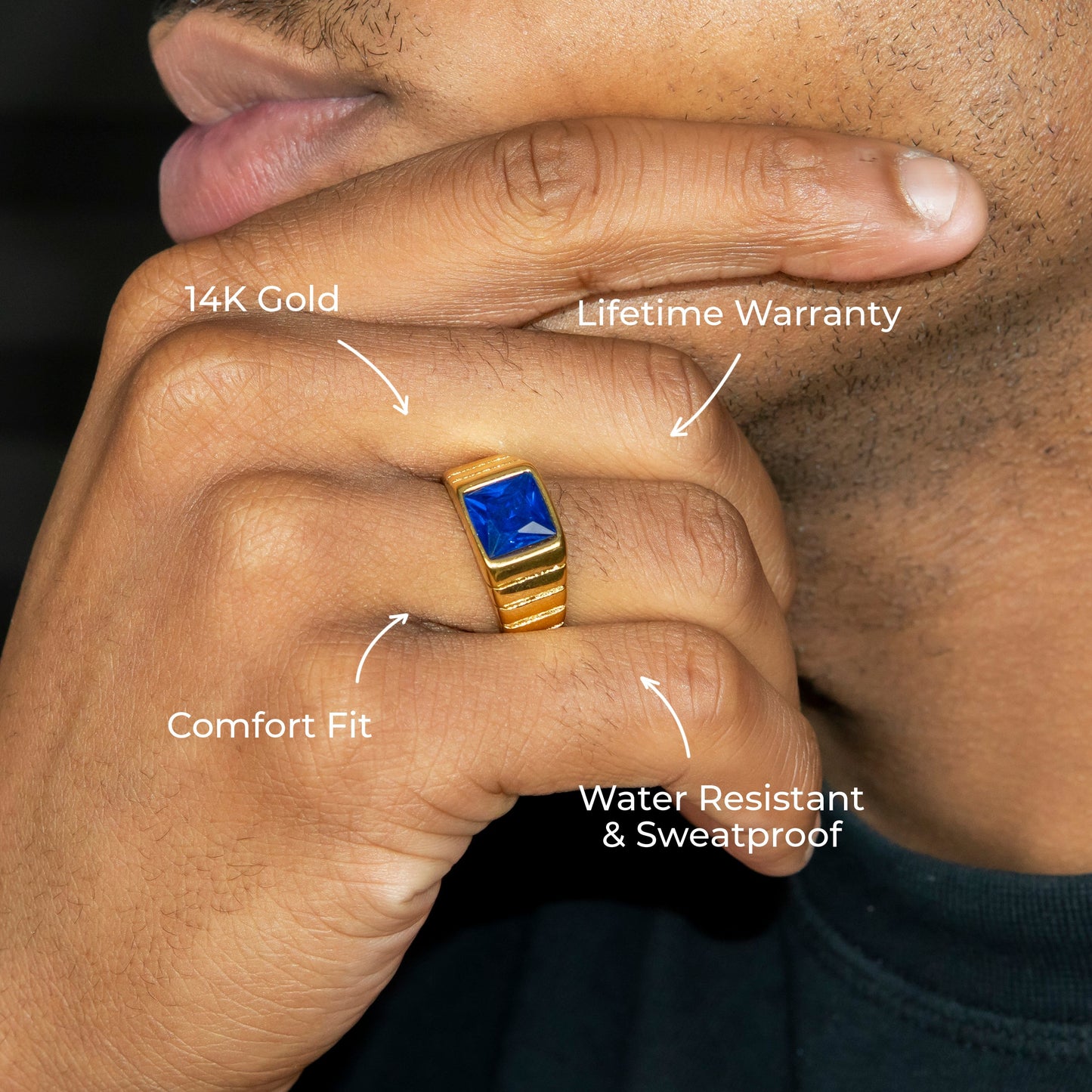 Mens Jewelry - Sapphire Gold Pinky Ring | 8 Grams