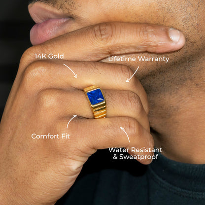Mens Jewelry - Sapphire Gold Pinky Ring | 8 Grams