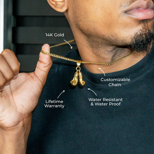 Mens Jewelry - 14K Gold Boxing Gloves Necklace | Appx. 20 Grams
