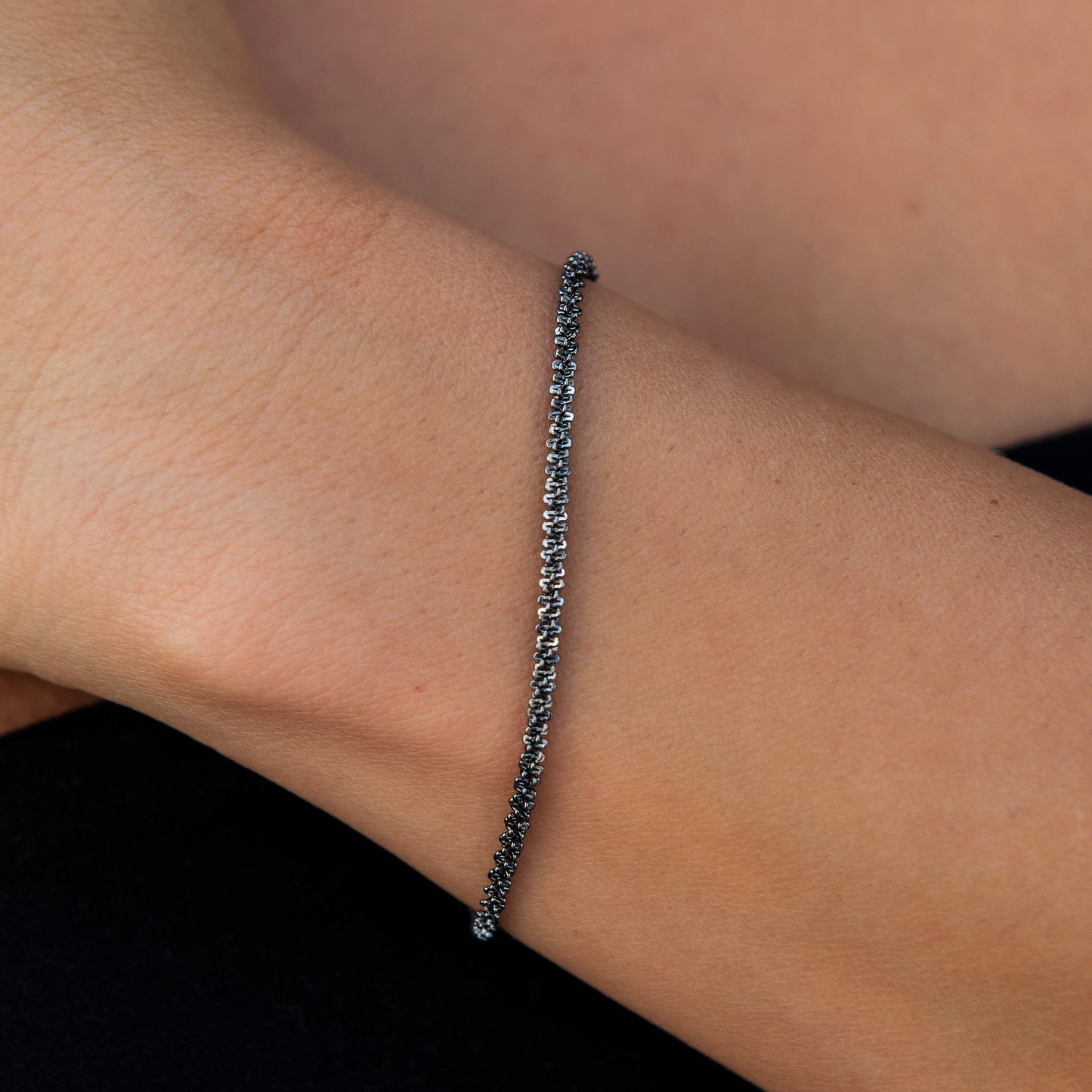 Diamond Cut Popcorn Necklace + Bracelet in Black - 2mm