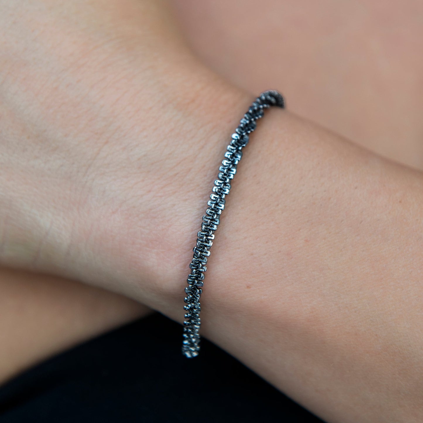 Diamond Cut Popcorn Chain + Bracelet in Black - 4mm