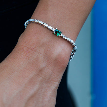 Colored Iced Rock Diamond Tennis Bracelet in White Gold