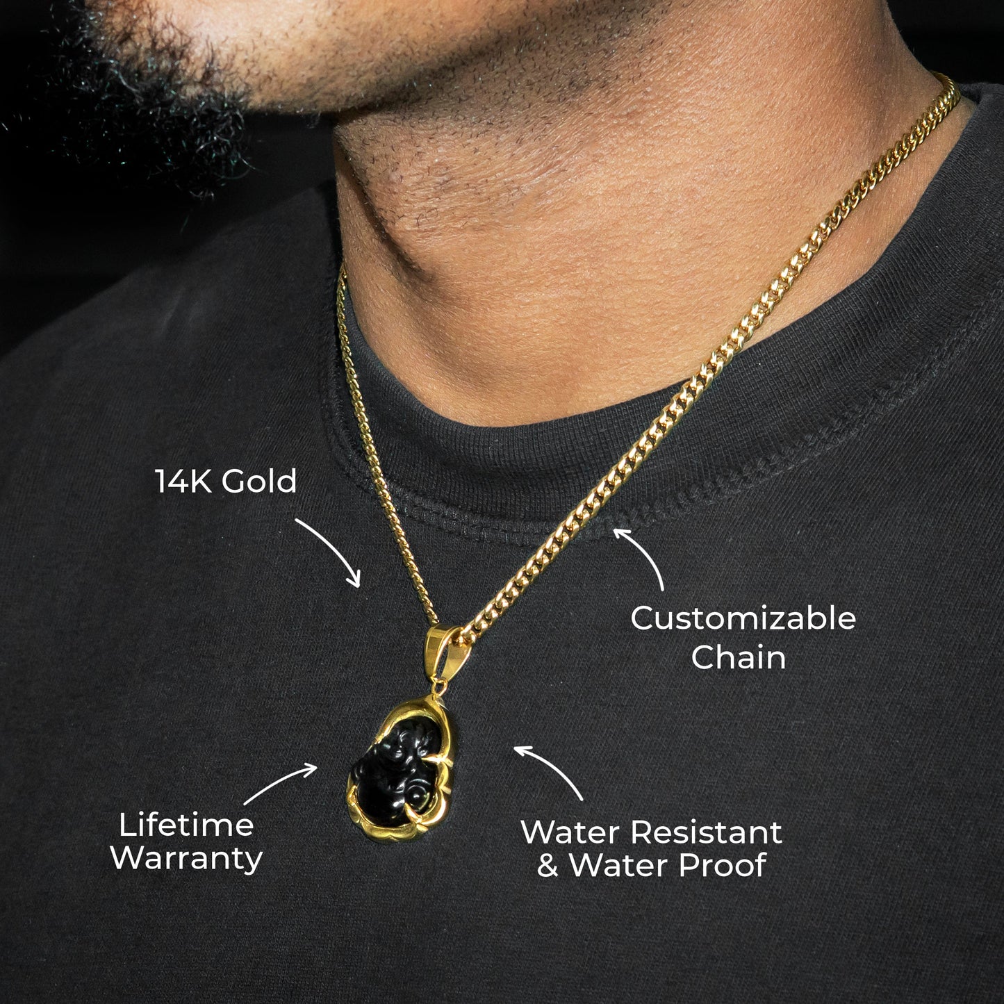Mens Jewelry - 14K Gold Buddha Necklace | Appx. 12 Grams