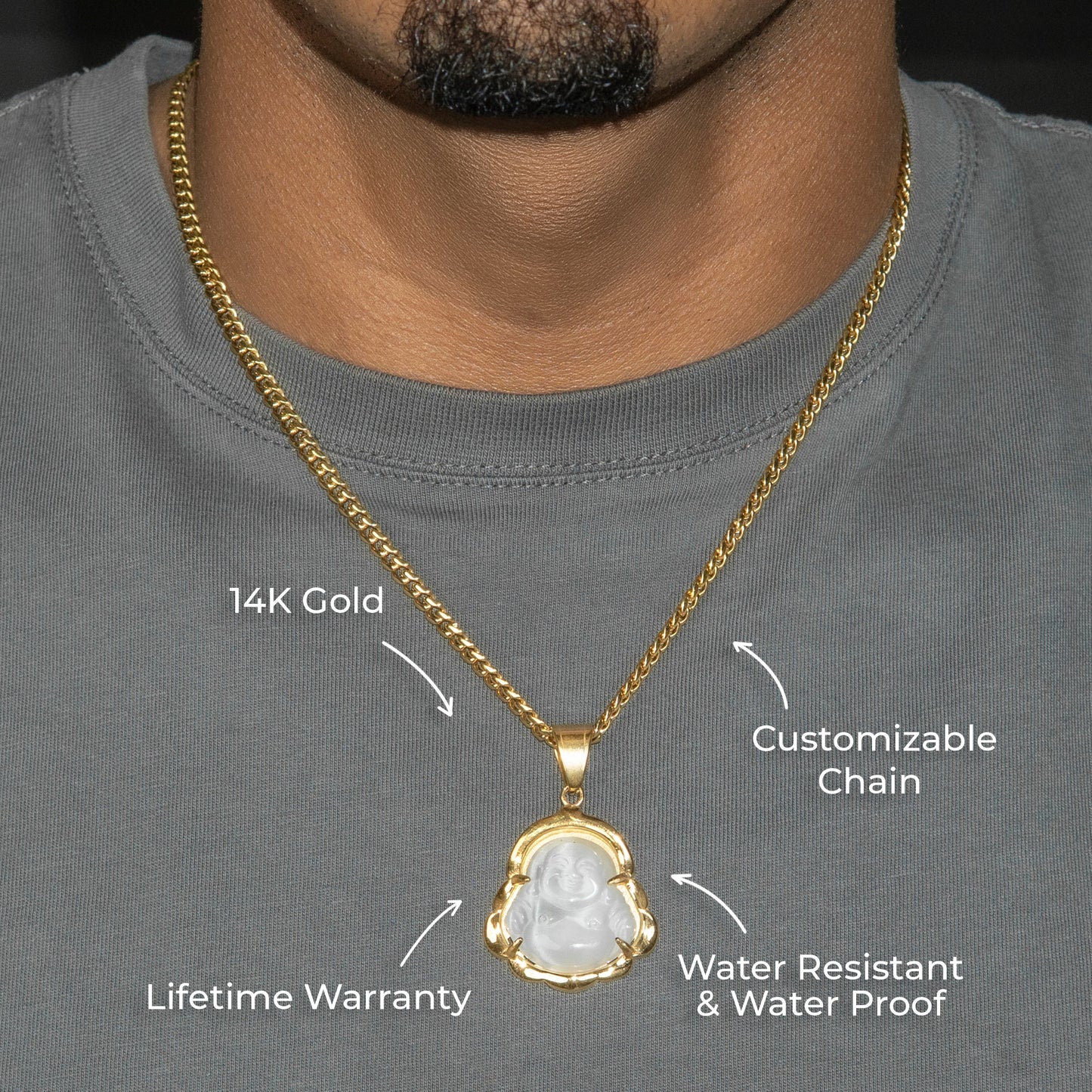 Mens Jewelry - 14K Gold Buddha Necklace | Appx. 13 Grams