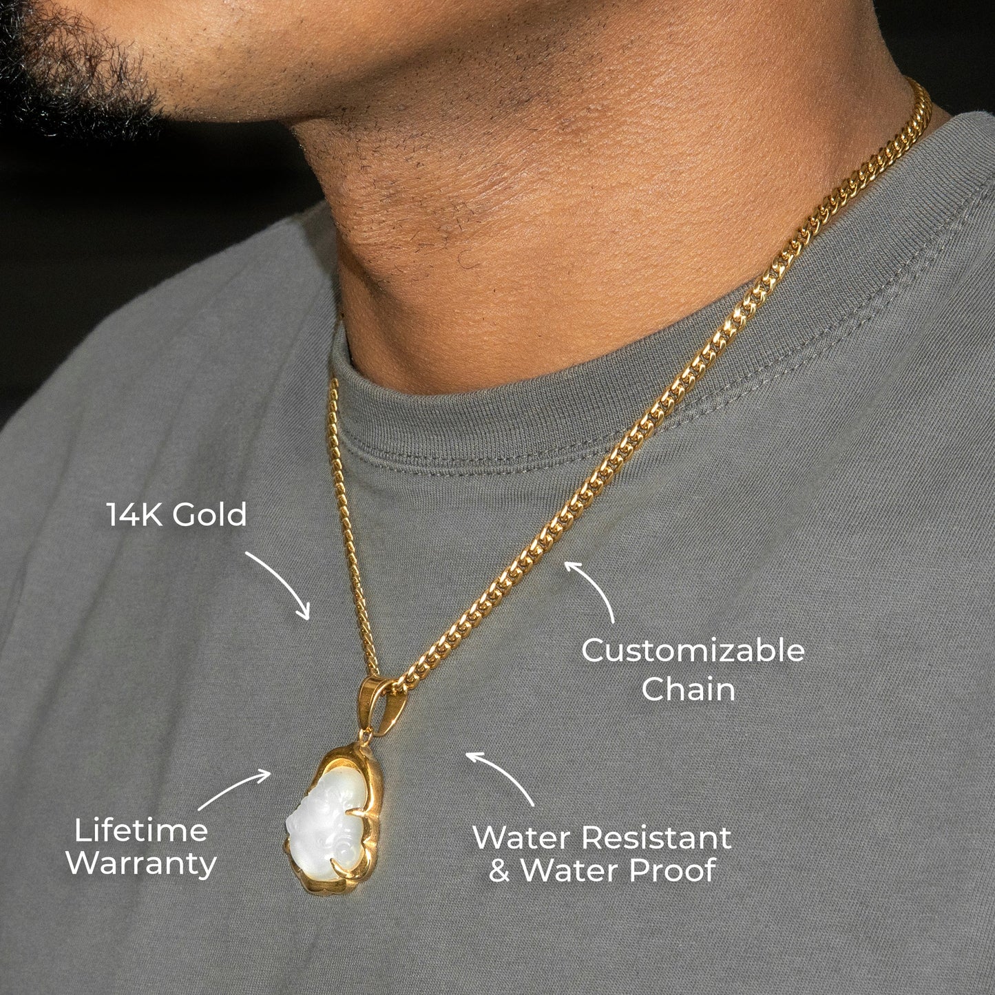 Mens Jewelry - 14K Gold Buddha Necklace | Appx. 13 Grams