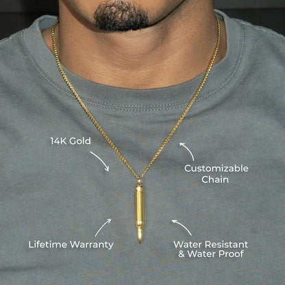 Mens Jewelry - 14K Gold Bullet Necklace | Appx. 7.6 Grams