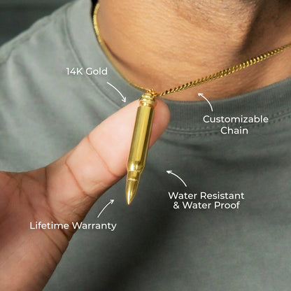 Mens Jewelry - 14K Gold Bullet Necklace | Appx. 7.6 Grams
