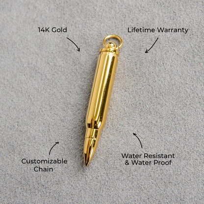 Mens Jewelry - 14K Gold Bullet Necklace | Appx. 7.6 Grams