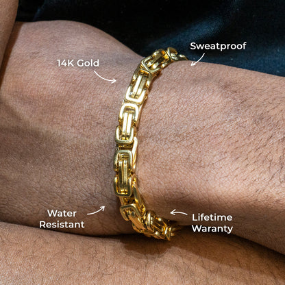 Mens Jewelry - Mens 14K Gold Byzantine Chain & Bracelet