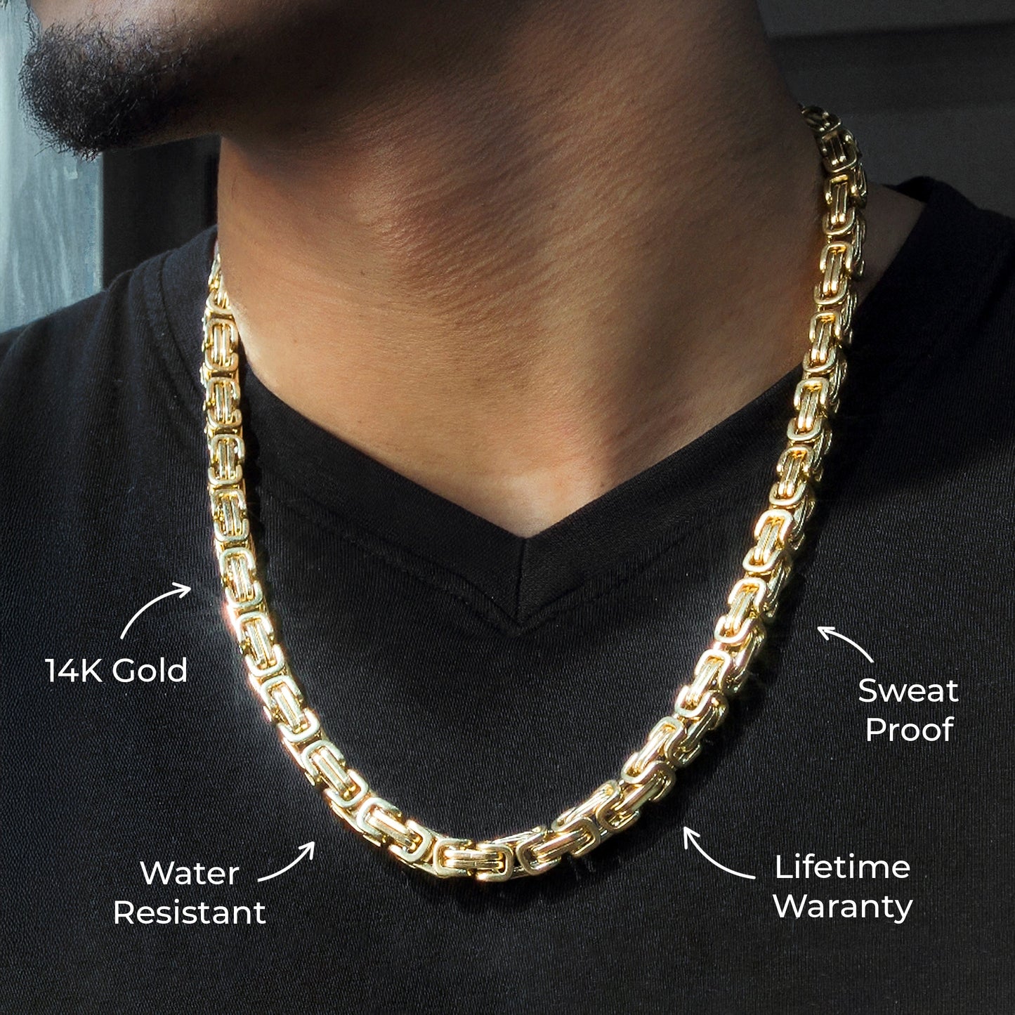 Mens Jewelry - Mens 14K Gold Byzantine Chain & Bracelet