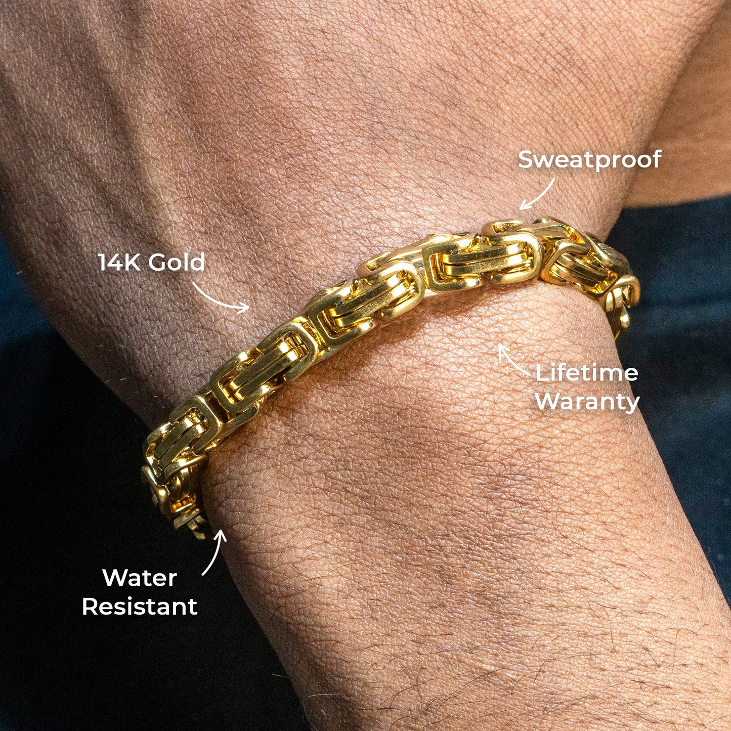 Mens Jewelry - Mens 14K Gold Byzantine Chain & Bracelet