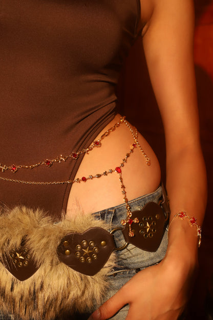 18K Real Gold Plated Red Gem Cross Lariat Necklace