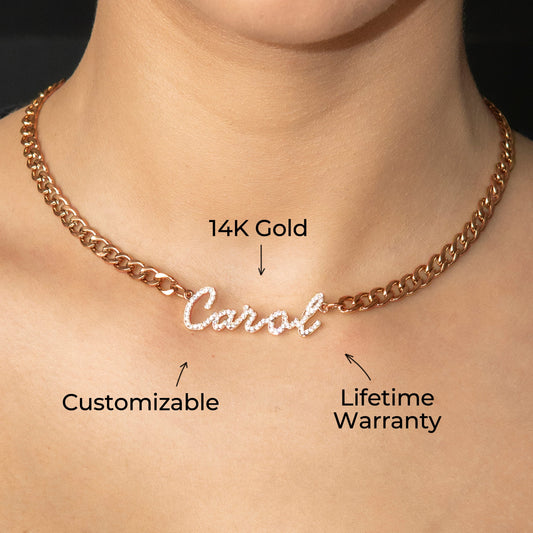 Women Jewelry - Rose Gold Iced Out VVS Name Necklace | Style # N40
