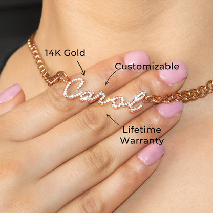Women Jewelry - Rose Gold Iced Out VVS Name Necklace | Style # N40