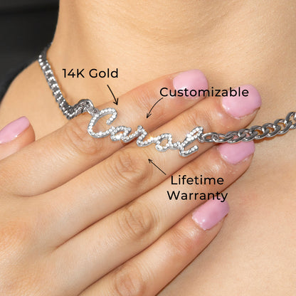 Women Jewelry - White Gold Iced Out VVS Name Necklace | Style # N40