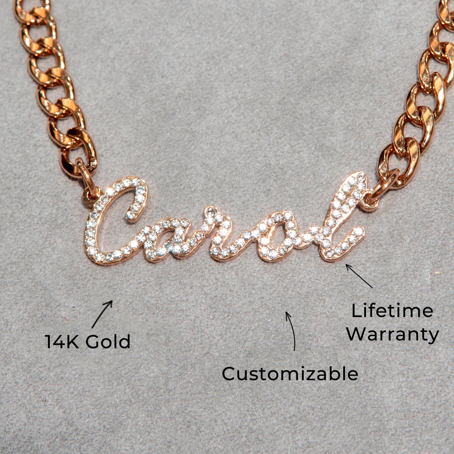 Women Jewelry - Rose Gold Iced Out VVS Name Necklace | Style # N40