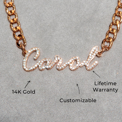 Women Jewelry - Rose Gold Iced Out VVS Name Necklace | Style # N40