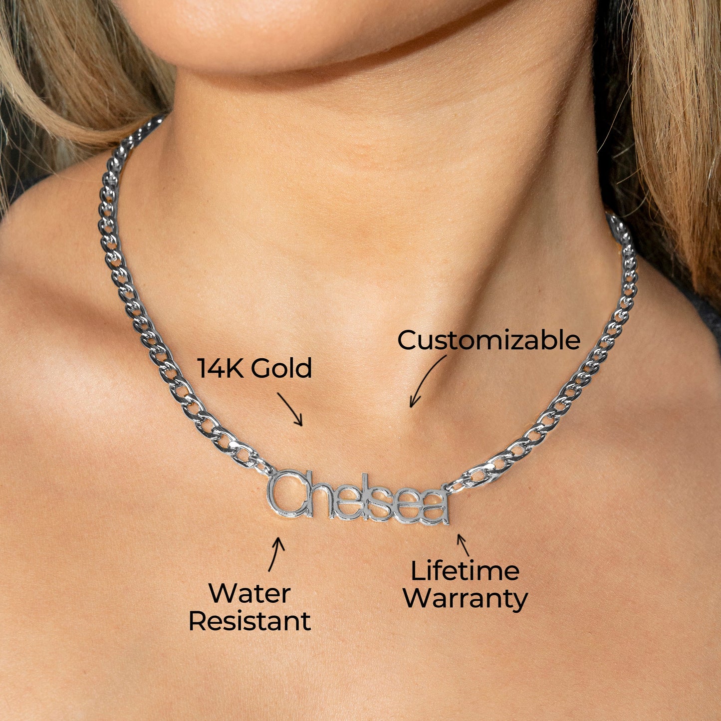 Women Jewelry - White Gold Name Necklace | Style # N03