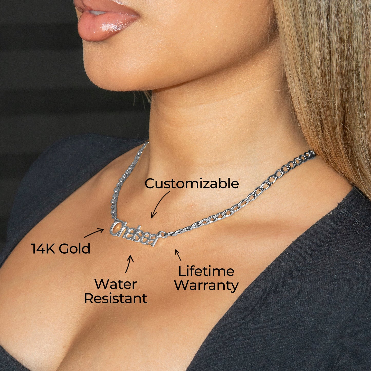 Women Jewelry - White Gold Name Necklace | Style # N03