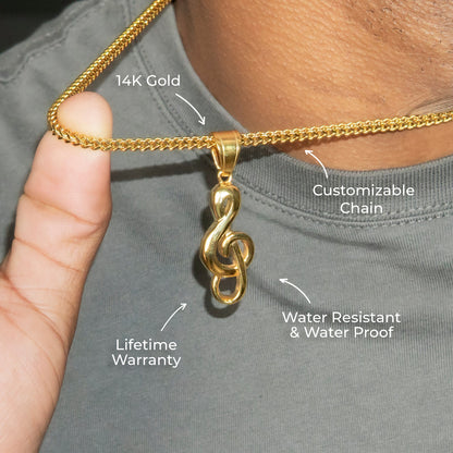 Mens Jewelry - 14K Gold Musical Note Necklace | Appx. 7.5 Grams