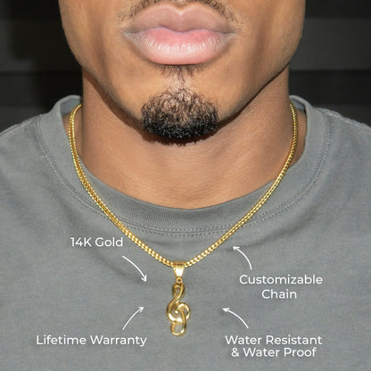 Mens Jewelry - 14K Gold Musical Note Necklace | Appx. 7.5 Grams