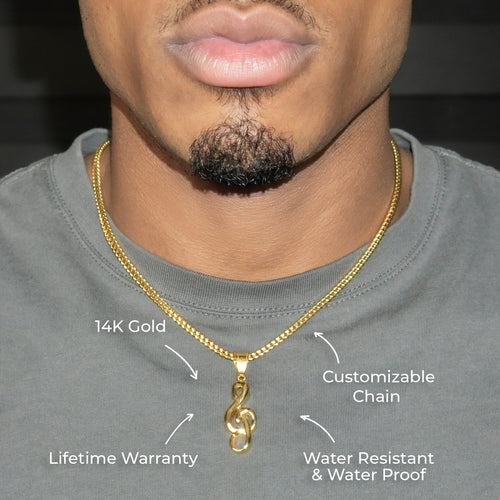 Mens Jewelry - 14K Gold Musical Note Necklace | Appx. 7.5 Grams