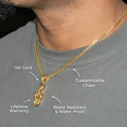 Mens Jewelry - 14K Gold Musical Note Necklace | Appx. 7.5 Grams