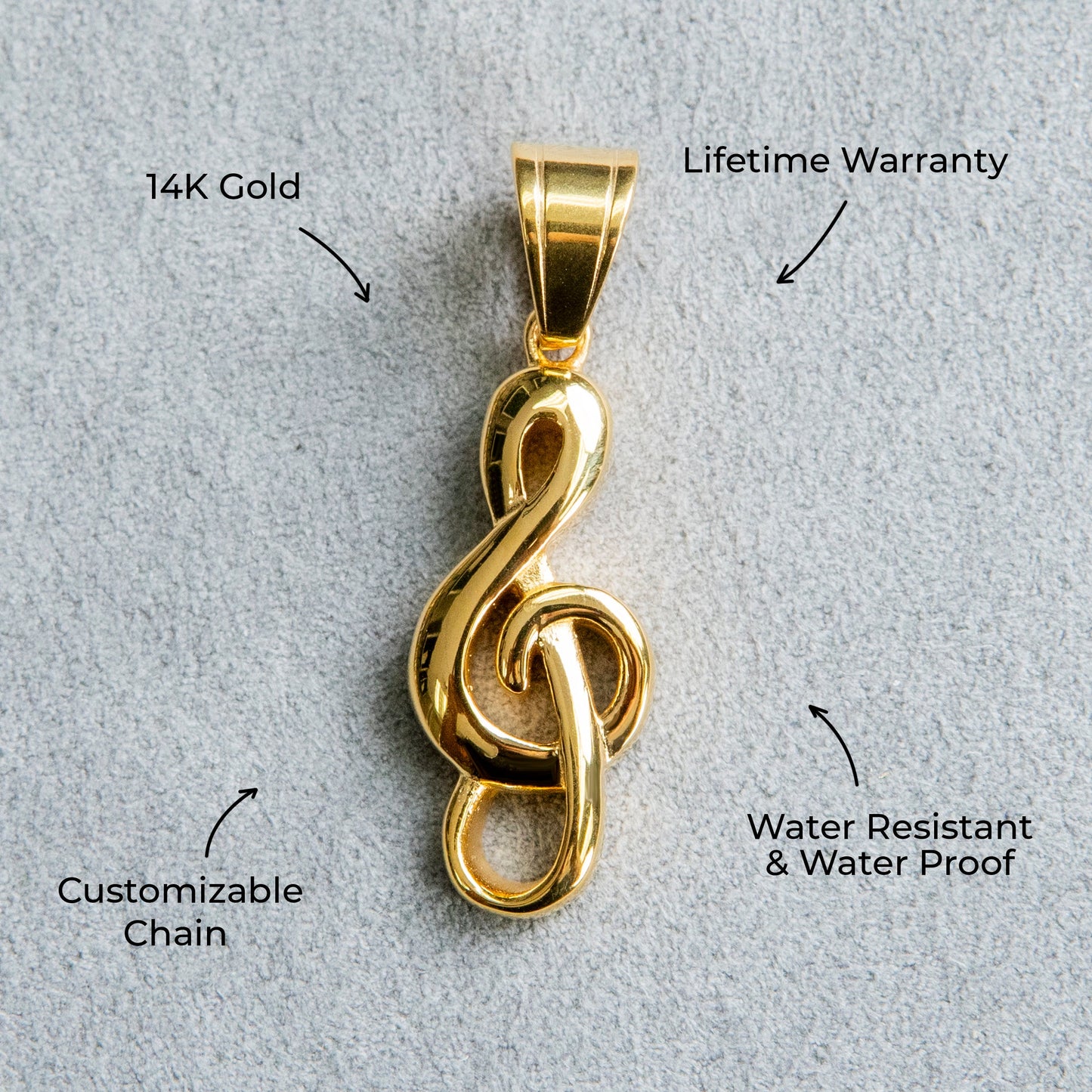 Mens Jewelry - 14K Gold Musical Note Necklace | Appx. 7.5 Grams