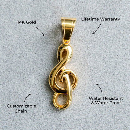Mens Jewelry - 14K Gold Musical Note Necklace | Appx. 7.5 Grams