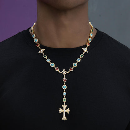 Colored Gemstone Pearl Chain + Rosary Bundle in Yellow Gold - 17mm