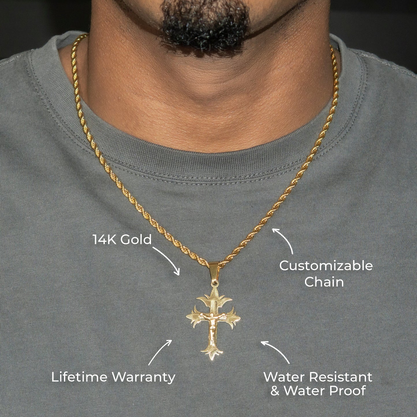 Mens Jewelry - 14K Gold Crucifix Necklace | Appx. 4 Grams