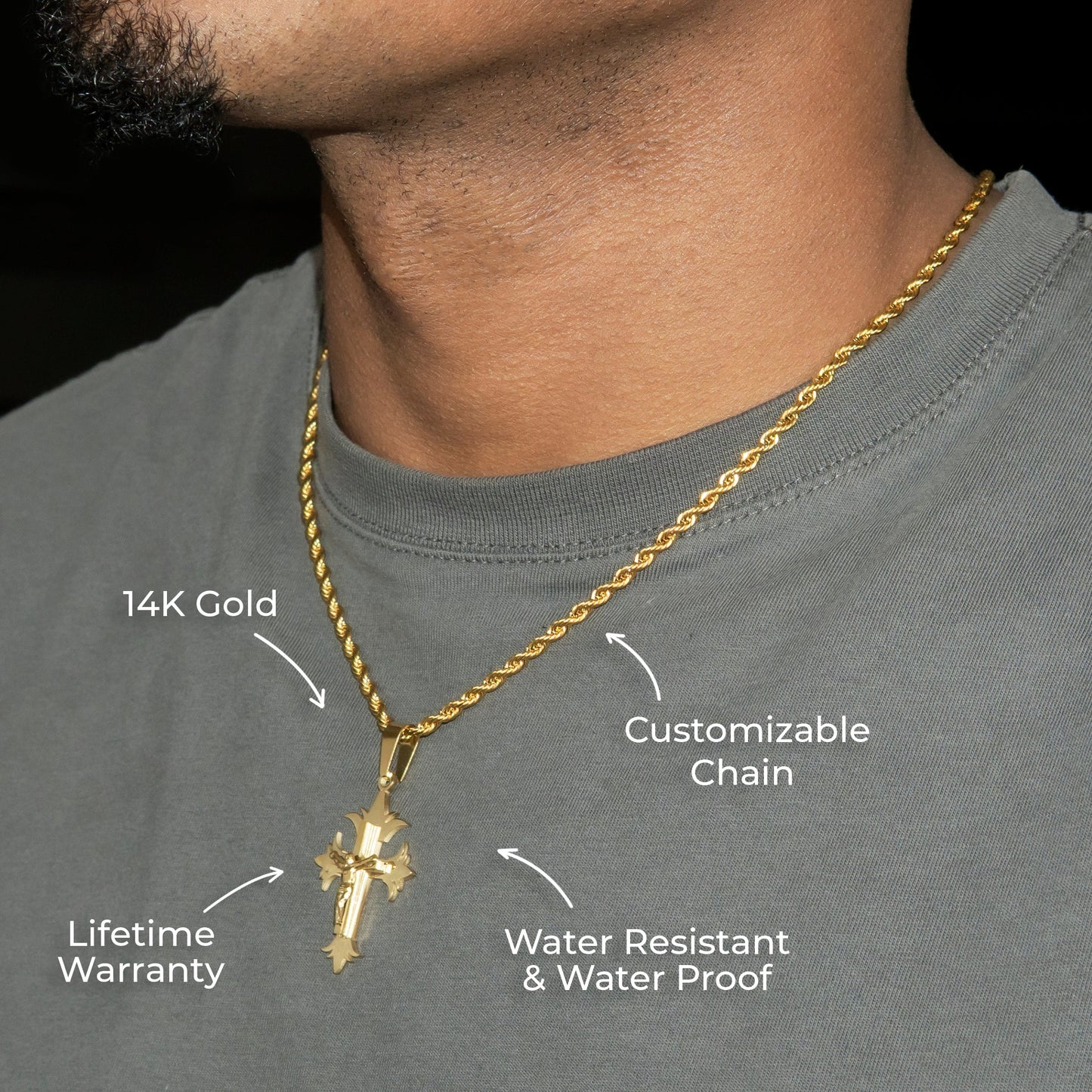 Mens Jewelry - 14K Gold Crucifix Necklace | Appx. 4 Grams