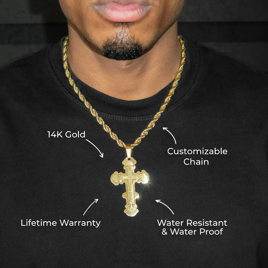 Mens Jewelry - 14K Gold Cross Necklace | Appx. 20 Grams