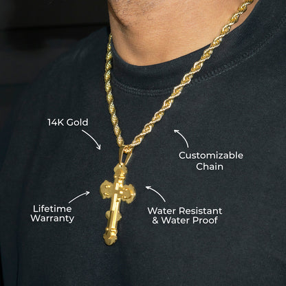 Mens Jewelry - 14K Gold Cross Necklace | Appx. 20 Grams