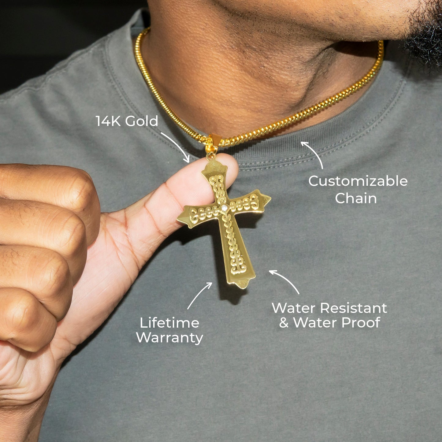 Mens Jewelry - 14K Gold Cross Necklace | Appx. 11 Grams