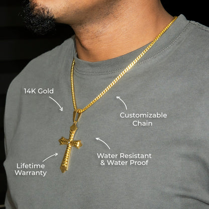 Mens Jewelry - 14K Gold Cross Necklace | Appx. 11 Grams