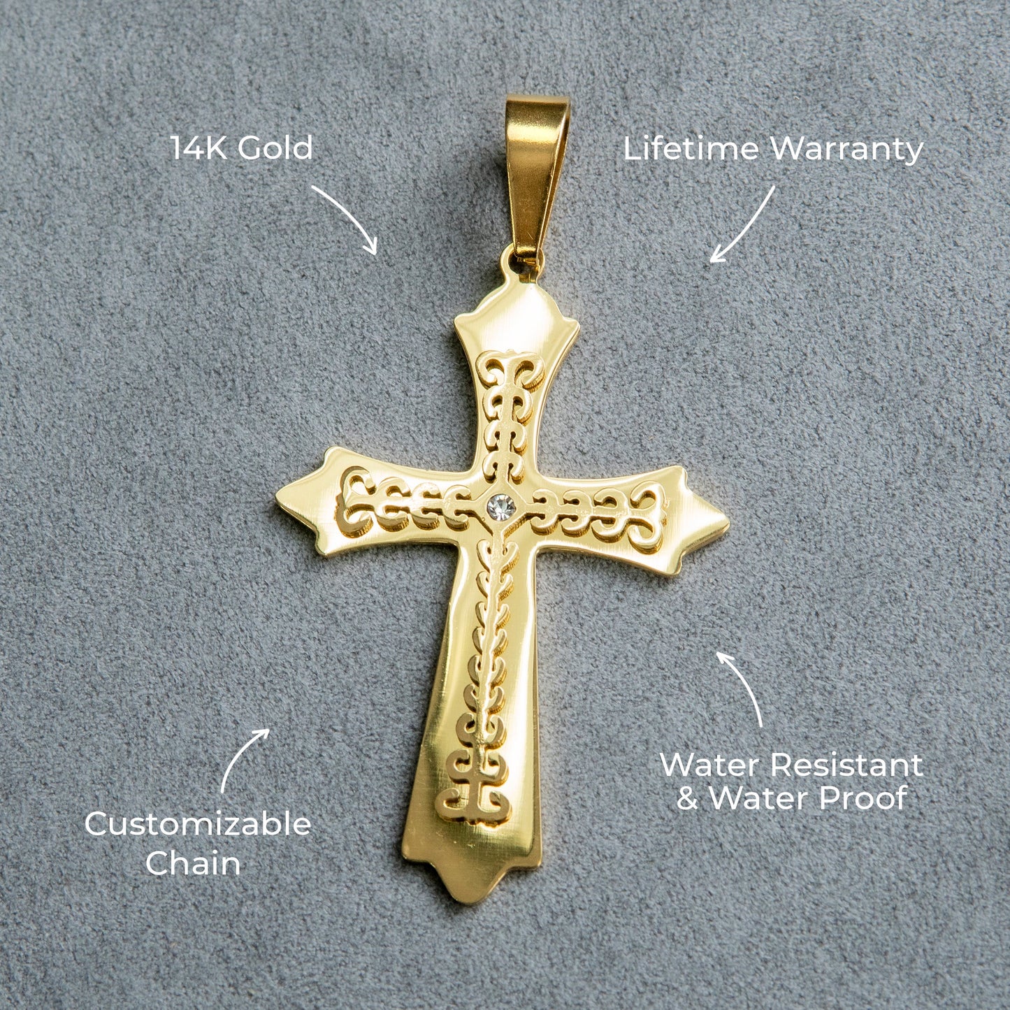 Mens Jewelry - 14K Gold Cross Necklace | Appx. 11 Grams