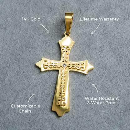 Mens Jewelry - 14K Gold Cross Necklace | Appx. 11 Grams