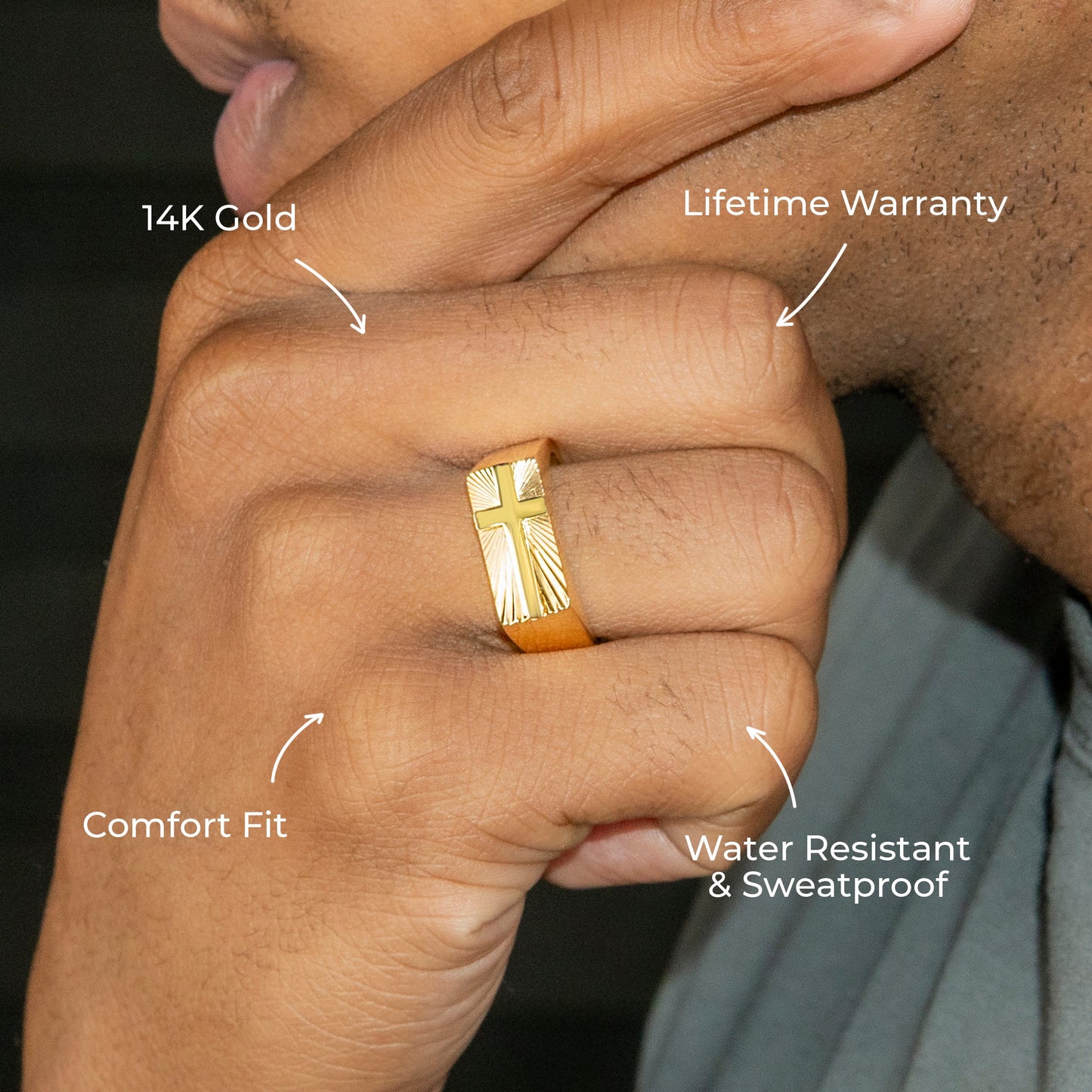 Mens Jewelry - Cross Gold Pinky Ring | 10 Grams