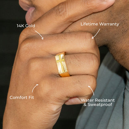Mens Jewelry - Cross Gold Pinky Ring | 10 Grams