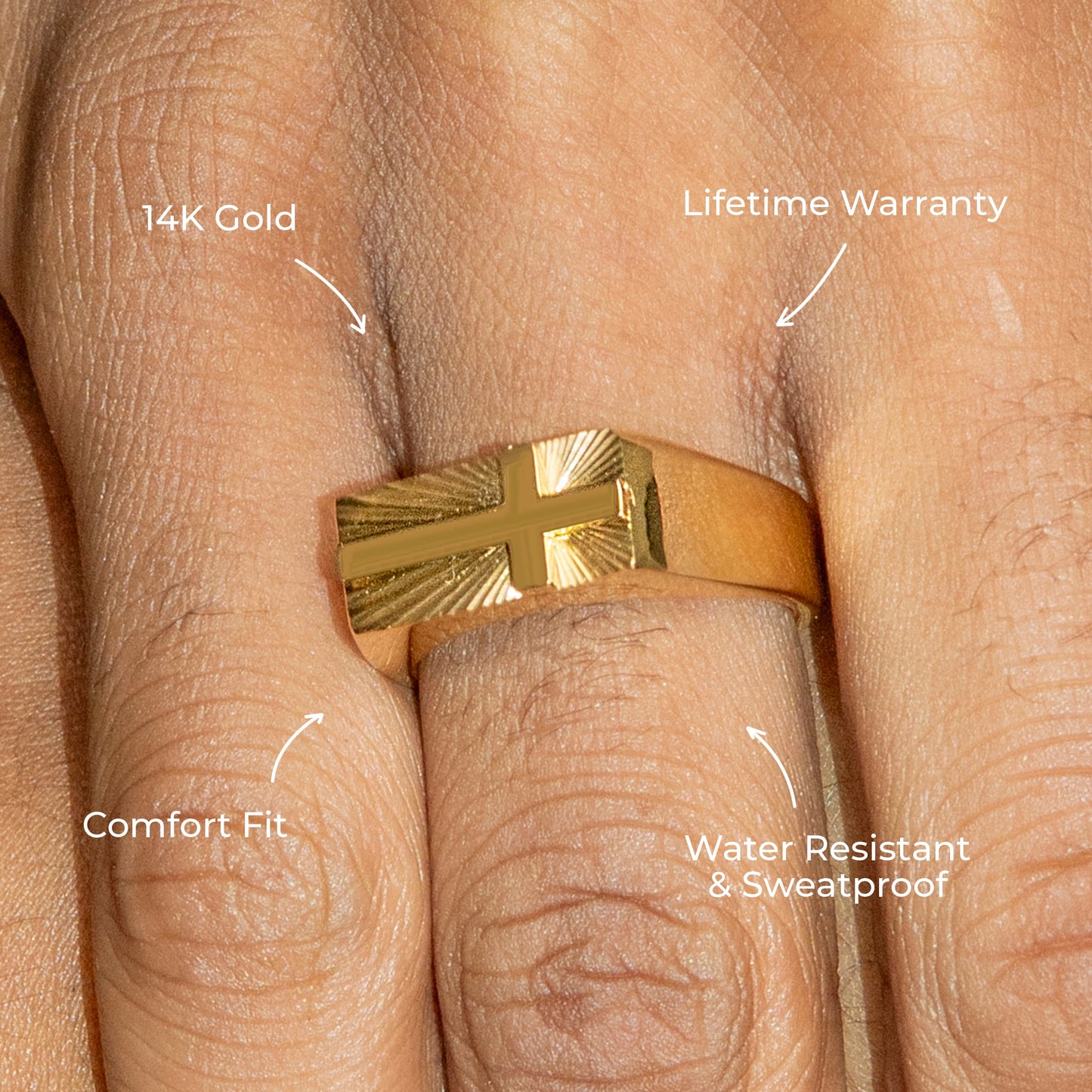 Mens Jewelry - Cross Gold Pinky Ring | 10 Grams