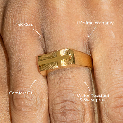Mens Jewelry - Cross Gold Pinky Ring | 10 Grams