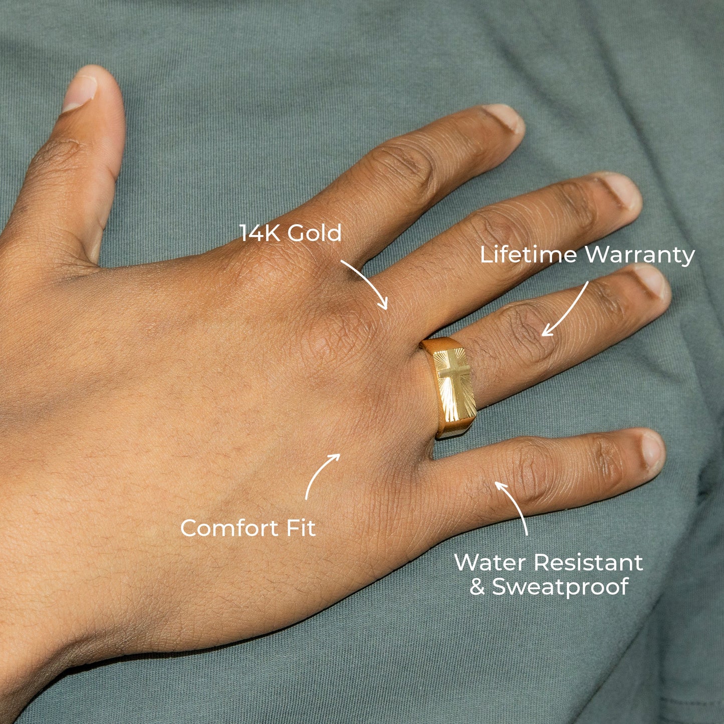 Mens Jewelry - Cross Gold Pinky Ring | 10 Grams